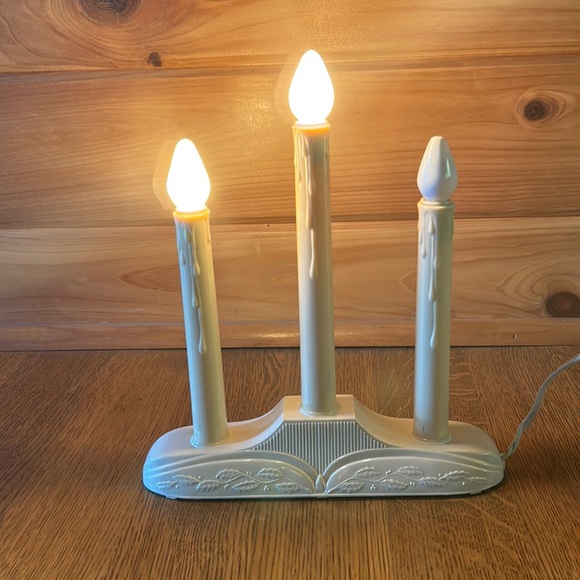 Christmas Vintage Sterling 3 Light Plastic Candolier in Original Box- Works - Picture 2 of 14